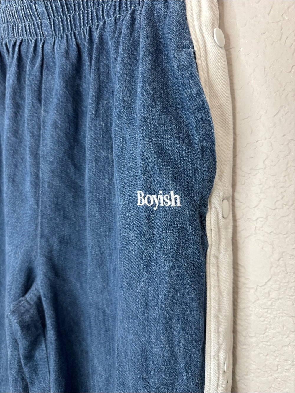 Boyish Track Pants Denim White Stripe Pull Away Snap Size Medium - Picture 3 of 9